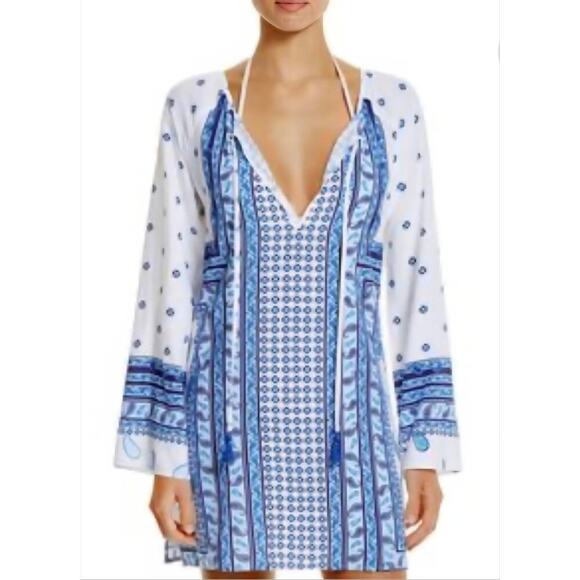 Tommy Bahama New Beach Cover-Up Small S Blue Tropical Paisley Swim Dress Resort - Picture 1 of 8